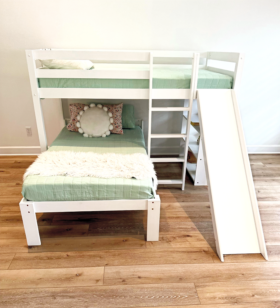 L Shaped Bunk Beds with Storage & Slide (LB-1420 & TB-128-W)