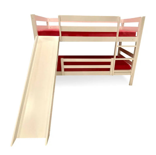 Kids Bunk Bed with Slide and Bottom Guard Rail (B-2060 White & GR-90-W)